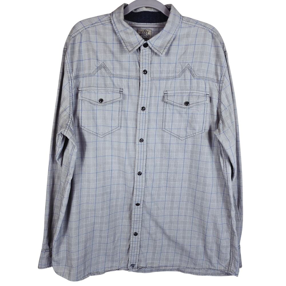 Brad Paisley Moon Shine Spirit Western Gray Blue Pearl Snap Dress Shirt L